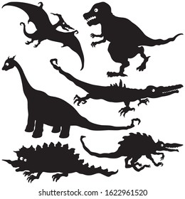 Illustration grotesque black fantasy dinosaurs.