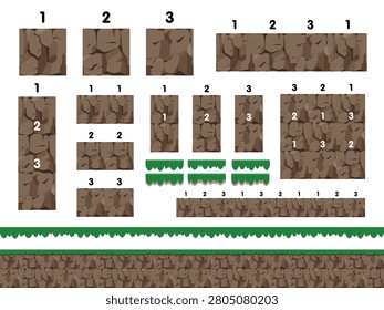 Illustration of a ground block with a cross-section of grass and rock_connects in any combination