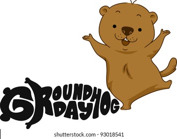 Illustration of a Groundhog Dancing Happily