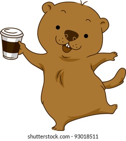 Illustration of a Groundhog Holding a Cup of Coffee
