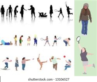 Illustration of a group of 25 women and girls in various poses, silhouettes and detailed.