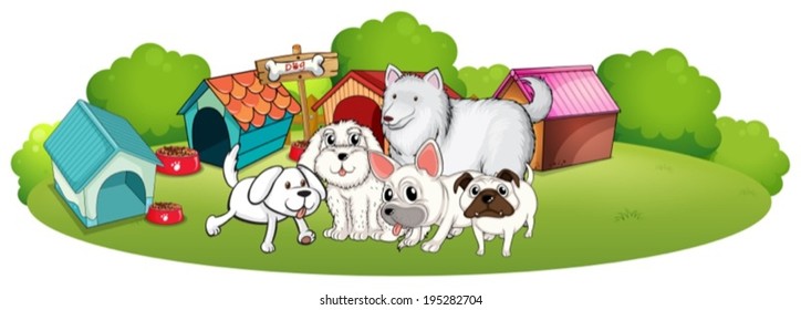 Illustration of a group of adorable dogs on a white background