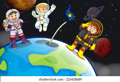 Illustration of a group of astronauts in the outerspace