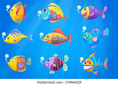 Illustration of a group of beautiful fishes under the sea