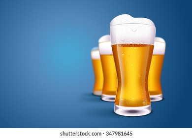 illustration of group of beer glasses on blue background