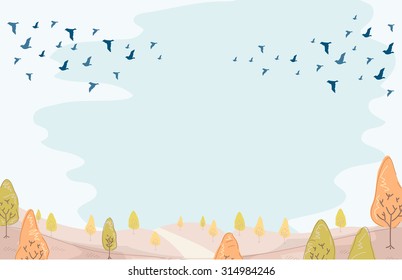 Illustration of a Group of Birds Migrating in Preparation for Winter