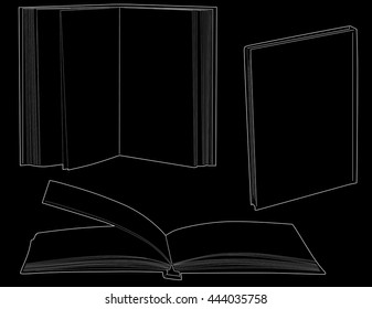 illustration with group of books isolated on black background