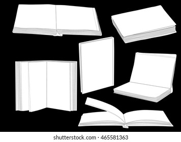 illustration with group of books isolated on black background