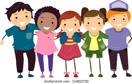 Illustration of a Group of Boys and Girls Huddled Together