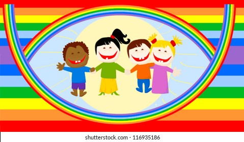 Illustration of a Group of Boys and Girls Huddled Together