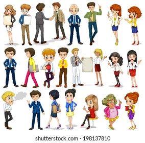 Illustration of a group of business-minded people on a white background