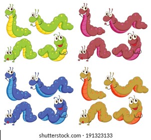 Illustration of a group of caterpillars on a white background