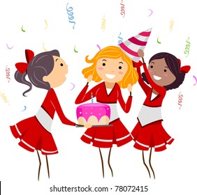 Illustration of a Group of Cheerleaders Celebrating a Party