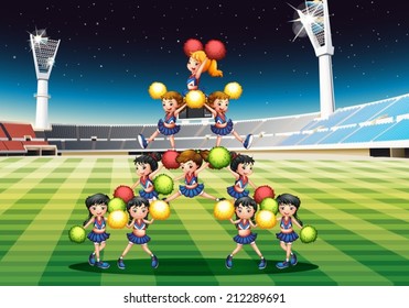 Illustration of a group of cheerleaders in the field
