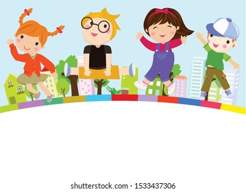 Illustration of group of children jumping