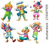 Illustration of a group of clowns on a white background
