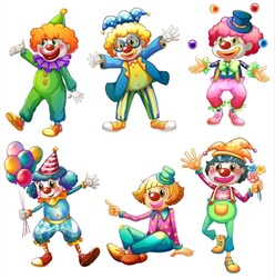 Illustration Of A Group Of Clowns On A White Background