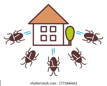 Illustration of a group of cockroaches leaving home