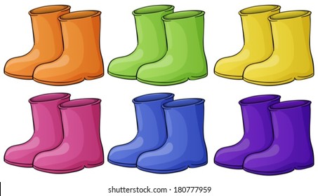 Illustration of a group of colorful boots on a white background