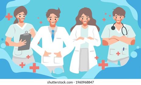 Illustration Group of doctors and medical staff Medical people cute cartoon flat lifestyle vector 