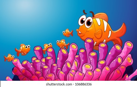 illustration of group of fish in a blue water