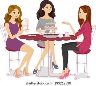 Illustration of a Group of Friends Having a Tea Party