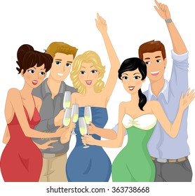 Ilustração de um grupo de amigos tendo um brinde