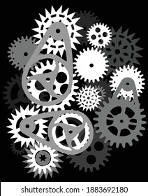 illustration with group of  gears isolated on black background