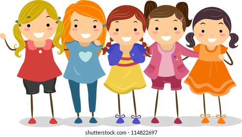 Illustration Group Girls Huddled Together Stock Vector (Royalty Free) 114822697 | Shutterstock