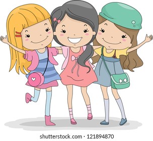 Illustration of a Group of Girls Huddled Together