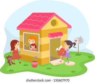 Illustration of a Group of Girls Playing House