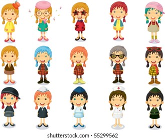 Illustration der Girls-Gruppe mit unterschiedlichen Bezeichnungen auf weißem Hintergrund