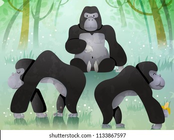 Ilustración de un grupo de gorilas llamado Troop. Noun colectivo. Eps10