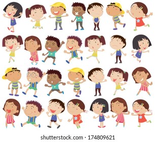Illustration of a group of happy kids on a white background