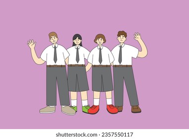 illustration group of indonesia senior high school group, boys and girls