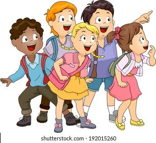 Illustration Group Kids Looking Upwards Left Stock Vector (Royalty Free ...