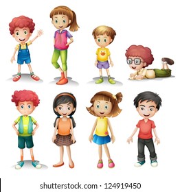Illustration of a group of kids on a white background