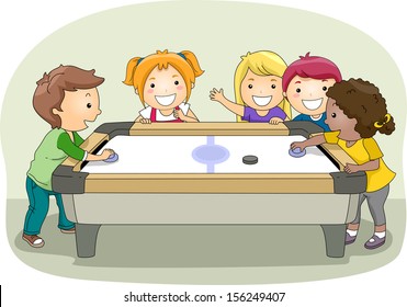 Illustration Of A Group Of Kids Playing Air Hockey