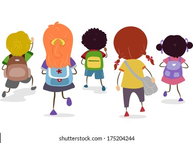 Illustration of a Group of Kids Sporting Different School Bags