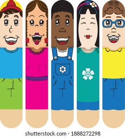 Illustration group of kids superimposed on ice cream sticks. Ideal for catalogs, educational and games