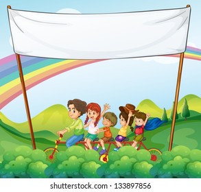 Illustration of a group of kids under the empty signage