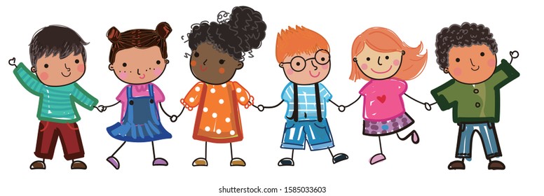 Illustration of group of kids,drawing sketch