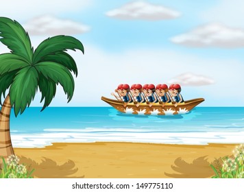 Ilustración de un grupo de hombres en bote