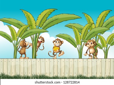 Illustration of a group of monkeys at the fence