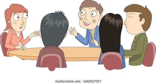 Illustration of a group of office workers having a discussion at the round table