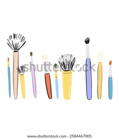 Illustration of a Group of Paintbrushes with Different Colors, A Creative and Artistic Toolset A collection of colorful paint brushes