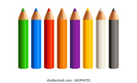illustration of group of pencils different color on white background