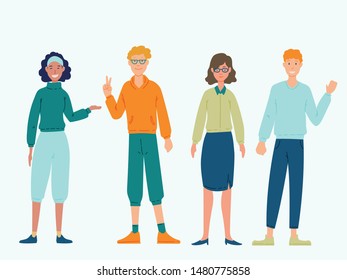 illustration of group of people in cartoon style
