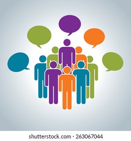 Illustration group of people and communication dialog balloons