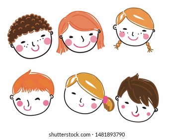 Illustration of group of people face set
